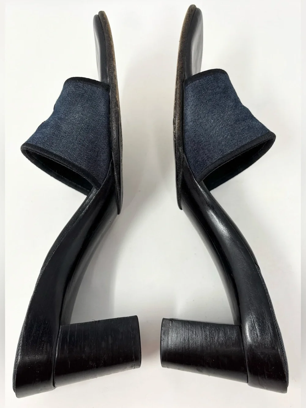 Chanel Vintage Navy CC Logo Mule Heeled Sandals Size 6.5 90s Y2K